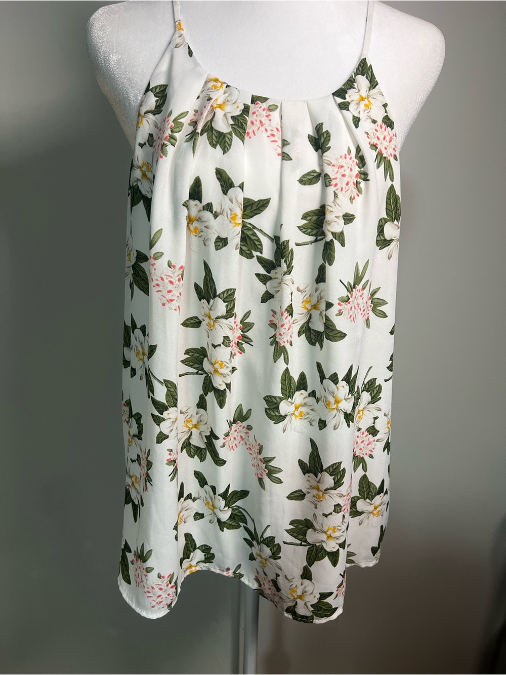 Floral White Spaghetti-Strap Tank Top